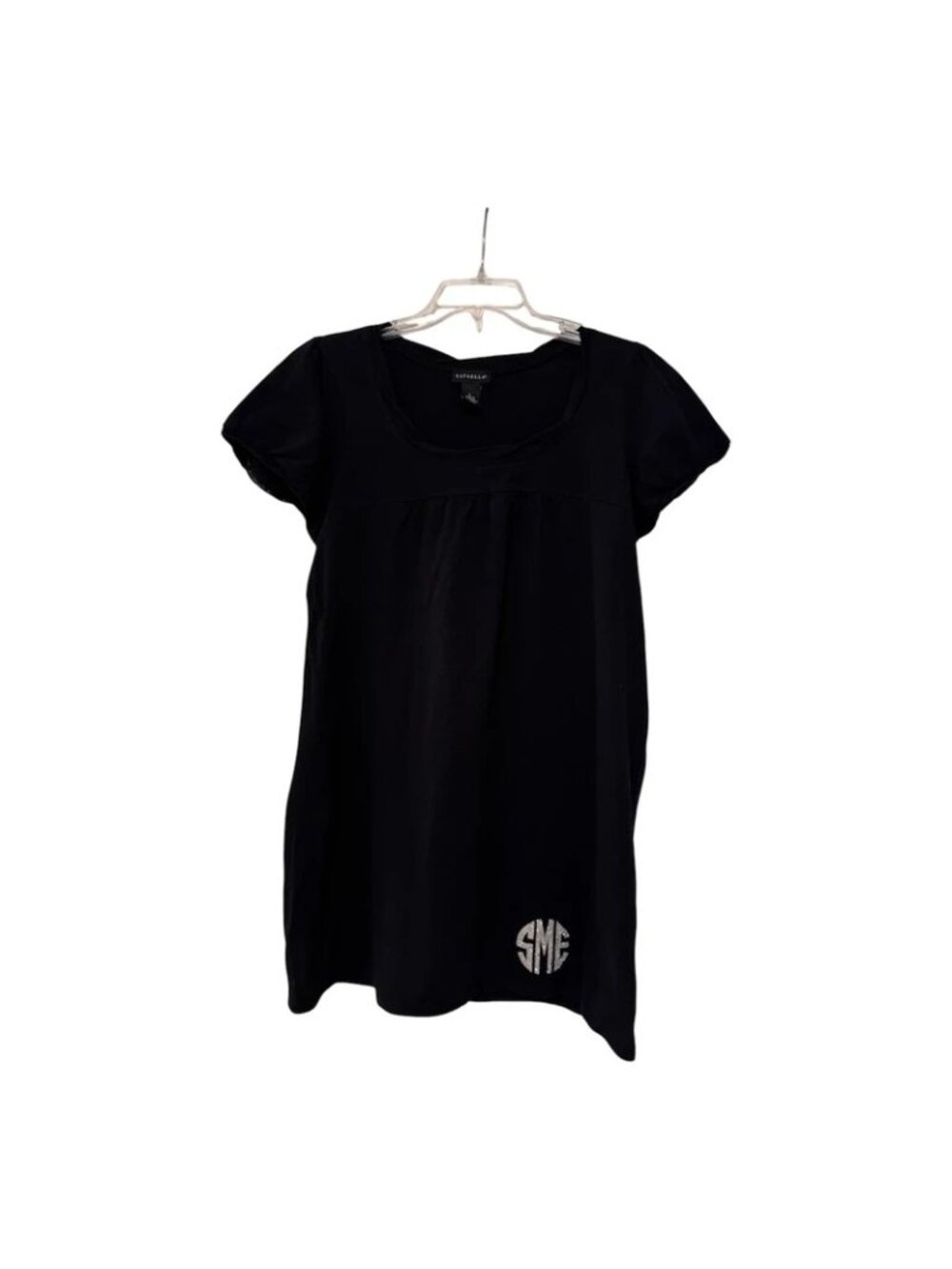 Rafaella Women Black T-Shirt Dress with silver iron on monogram SME initials